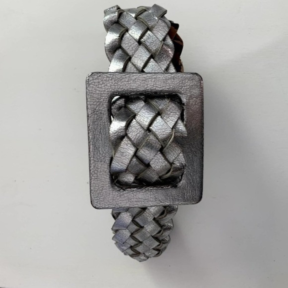 Betsey Johnson Leather Silver Braided Belt S/M